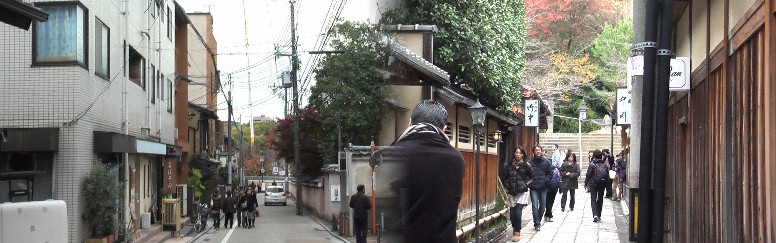 祇園町南付近(左)と高台寺付近の佇まい(右)。