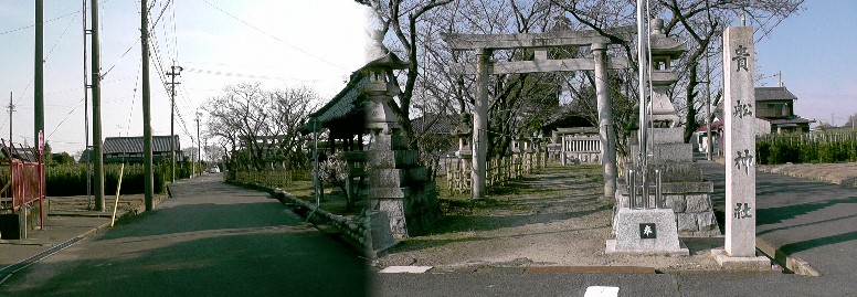 貴船神社(右)。と儀長城があったとされる神社東側（左）から、正楽寺址付近までといわれる。 リンク：城郭写真記録・儀長城