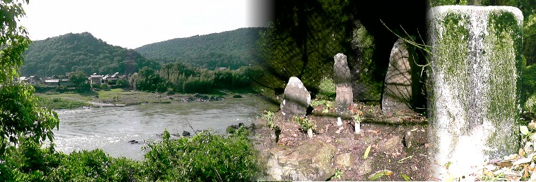 街道沿いの石碑群。馬頭観音碑、道祖神など（右）。ここは犬山の「内田の渡し場」から一時期、 東山道・中仙道（飛騨街道とも呼ばれる）が通っていた。木曾街道土田宿で合流し、 「大井戸の渡し」、 「大田の渡し」を経て伏見宿で合流した。