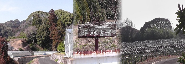 平林古墳。案内標識（中）は立っていますが現地は細い線で立ち入り禁止となっていました。 南側（左）、北側（右）から撮ったものです。 平林古墳