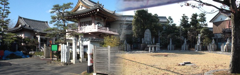 開白寺。前にあるコの字型に並んだ20体近い石の仏像は印象的でした(右写真)。