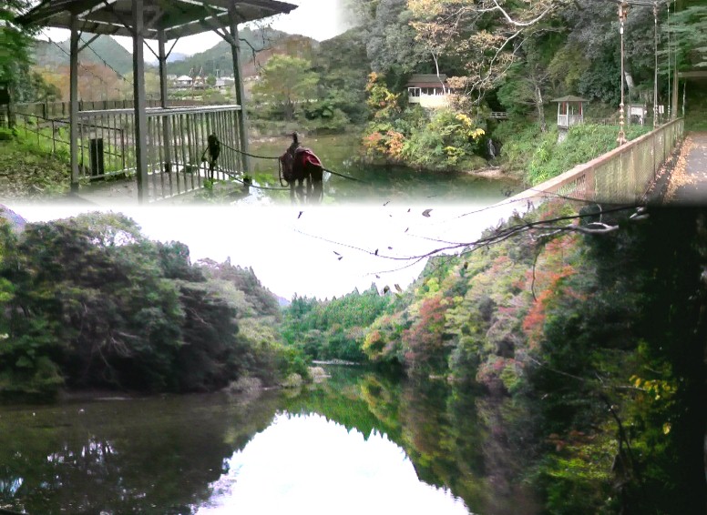 荒沢不動明王(上右)。宇連川風景。