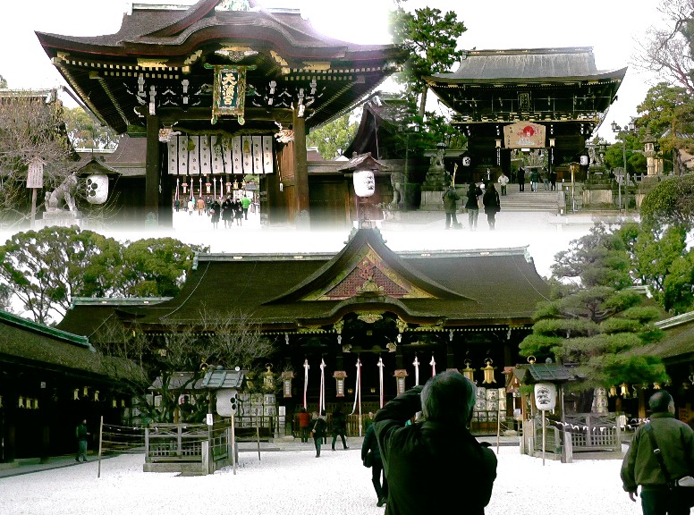 北野天満宮。 天正15年（1587年）10月1日、境内において豊臣秀吉による北野大茶湯が催行された。 境内西側に史跡「御土居」があります。 リンク：北野天満宮
