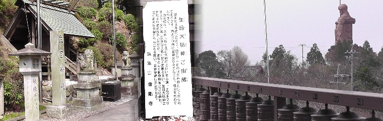 生目大明神（左）。右は金剛寺から見る子安大師像。