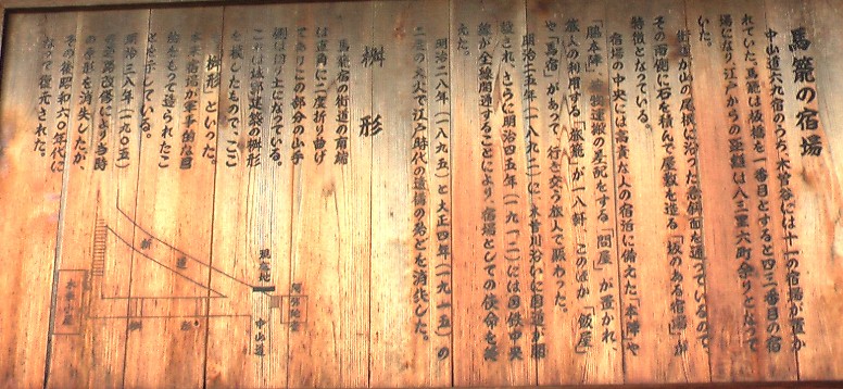 馬籠宿の南端の車屋坂に掲げられた説明板。
