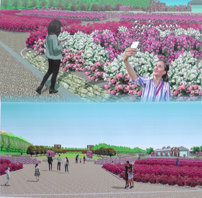 花フエスタ記念公園（右）及び公園内に開設の「ぎふ可児 大河ドラマ館」 その時歴史が動いた 明智光秀の真実～心優しき武将～ 花フエスタ記念公園（世界最大級のバラ園）。シーズンオフのため園内の掲寺板を撮影。 天龍寺。 天龍寺山門と境内の明智氏歴
