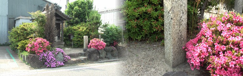 むしば地蔵堂と年代ものの古い石碑（むしば地蔵と刻む）。