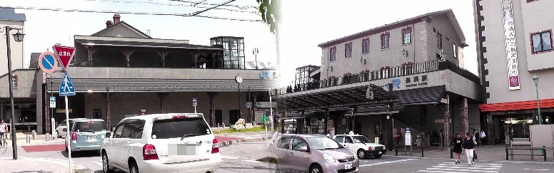 jr長浜駅西駅舎、 長浜城側（左）。右は東駅舎、城下町方面。