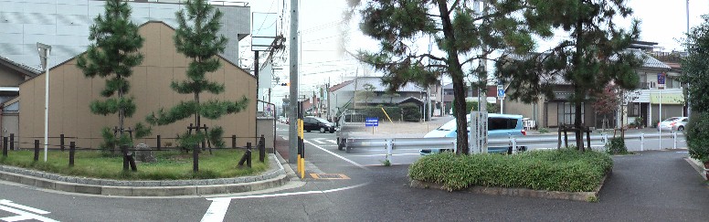 佐屋街道の松並木の名残りが２本だけ両側に復元されています、近鉄線、jr線高架橋をくぐると 両側に目に入ります。 佐屋街道の松並木