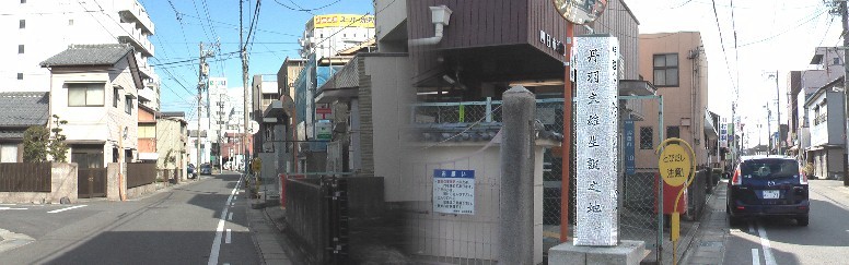 文壇の大御所・丹羽文雄生誕の地（崇顕寺）、下写真の駅前大通に出る約300メートル南,郵便局隣