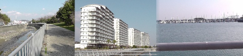 ラグーナテンボス(東方面)。右からラグーナマリーナ、リゾートマンション４棟、旧大塚海岸。 リンク：ラグーナテンボス