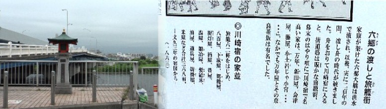 六郷の渡し場跡、江戸方（東京都大田区）を望む。ここで川崎宿ともお別れ六郷橋を渡る。