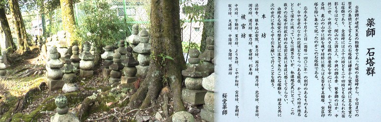桜堂薬師境内の石塔群。