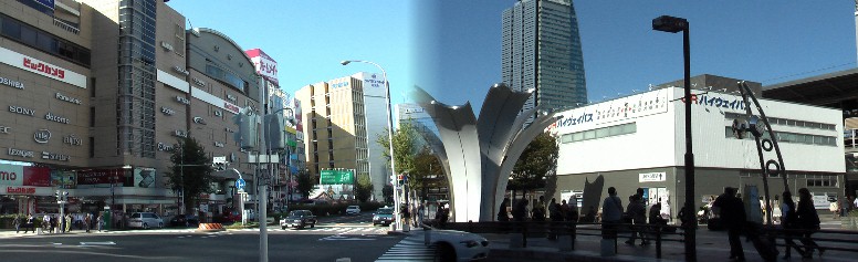 新幹線西側・太閤通口駅前1。ハイウエーバスのりばの文字が新しい。