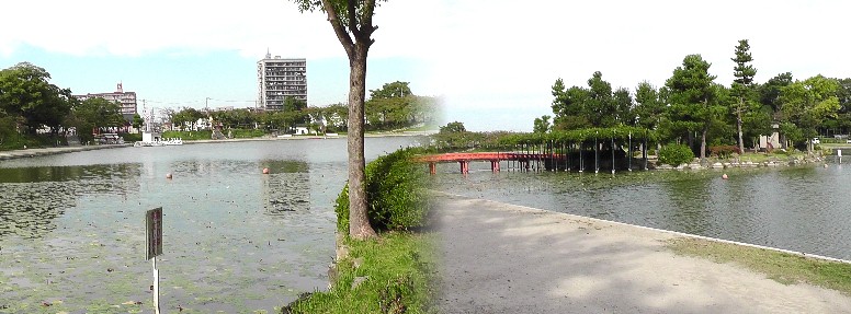 中之島（右）。中之島からお旅所（左）方面を撮る。