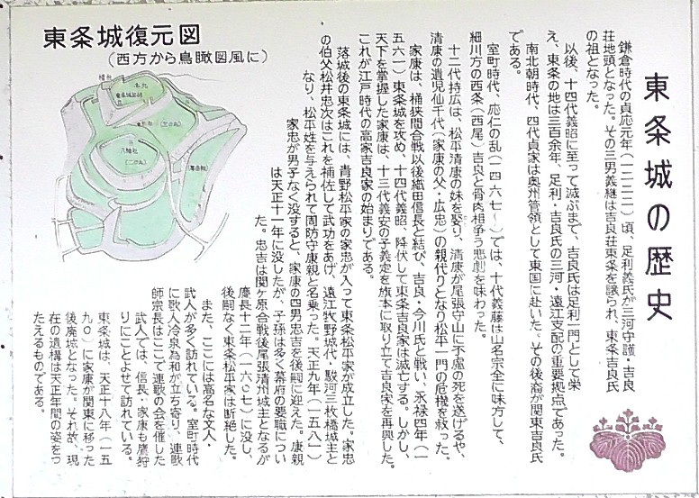 東條城跡に立つ説明板。
