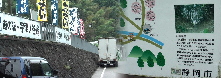 右上の狭い林道が旧東海道です。